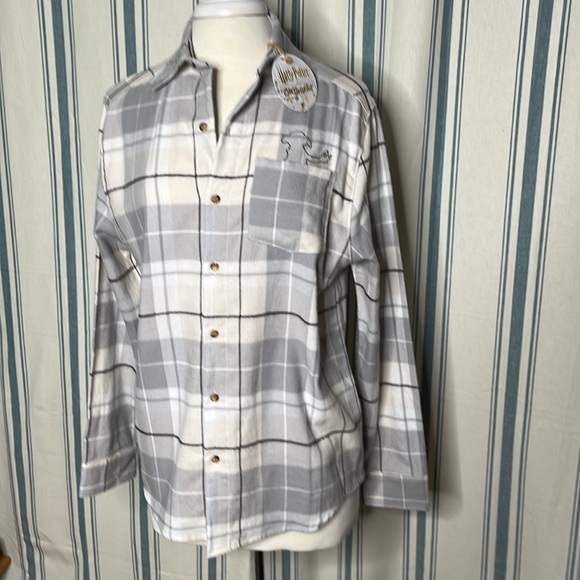 Rare Dobby Harry Potter flannel cakeworthy cream grey w/ brown pinstripe tartan - Picture 2 of 16